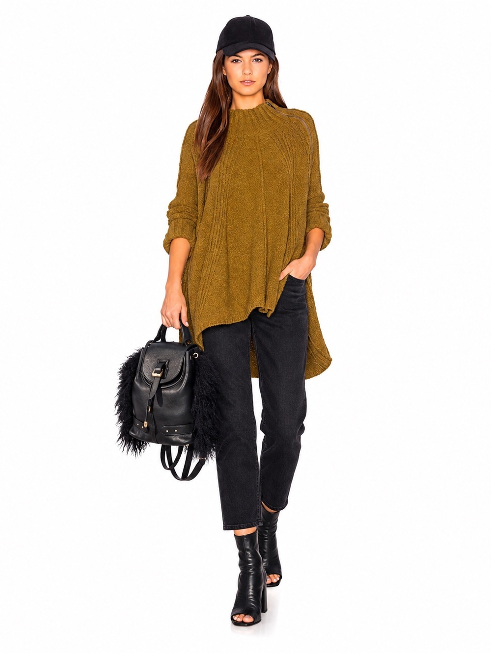 FREEPEOPLE Spin Around Poncho Sweater In Moss